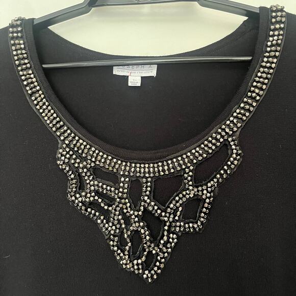 Y2K Joseph A Stud Collar Womens Sweater Sz L Goth Glam Pullover Beaded Holiday - Picture 2 of 13